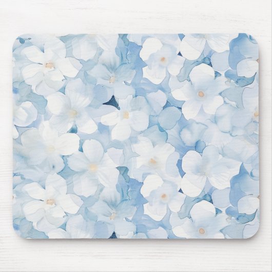 Santorin Blaue Weiße Blumen Mousepad (Vorne)