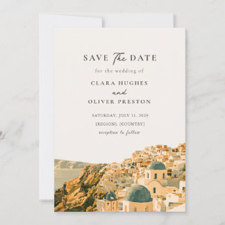 Santorin-Caldera Romantische Mittelmeer-Hochzeit Save The Date