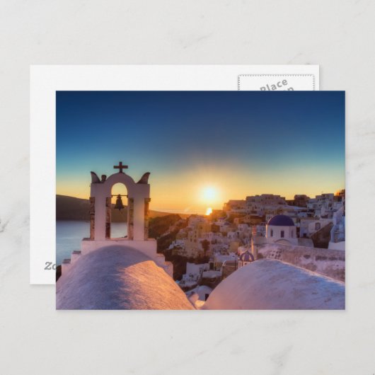 Santorin - Cycladische Oia bei Sonnenuntergang Pos Postkarte (Vorne/Hinten)