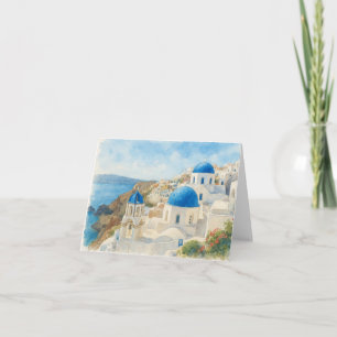Santorin Griechenland Aquarell Blaue Kuppelkirche  Dankeskarte