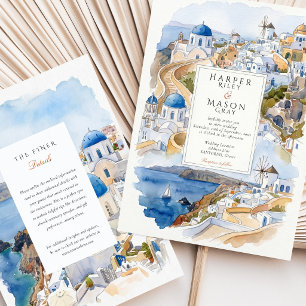 Santorin Griechenland Aquarell Caldera Reiseziel Einladung