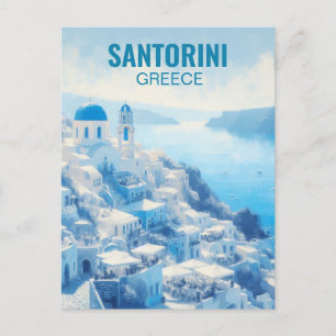 Santorin Griechenland Aquarell-Gemälde Postkarte