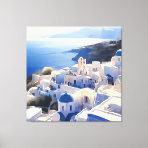 Santorin Griechenland Aquarellmalerei Leinwanddruck