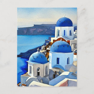Santorin Griechenland Aquarellmalerei Postkarte
