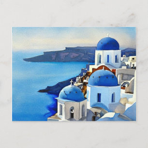 Santorin Griechenland Aquarellmalerei Postkarte