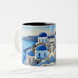 Santorin Griechenland Aquarellmalerei Zweifarbige Tasse