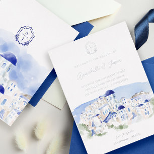Santorin Griechenland Architektur Aquarell Hochzei Folieneinladung