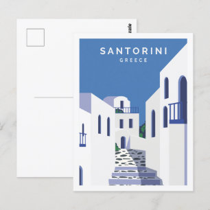 Santorin Griechenland Berühmte Reiseziel-Illustrat Postkarte