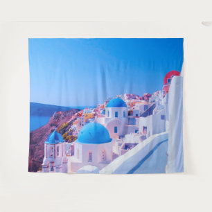 Santorin Griechenland Blaue Insel Fotoautomaten-Hi Wandteppich