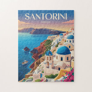 Santorin Griechenland Blaue Kuppel Reise Kunst Vin Puzzle