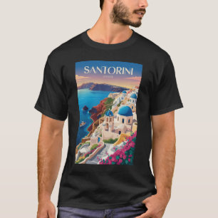 Santorin Griechenland Blaue Kuppel Reise Kunst Vin T-Shirt