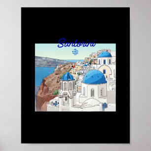 Santorin Griechenland Griechische Flagge Urlaub Ku Poster