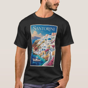 Santorin Griechenland Illustration Reise Kunst Vin T-Shirt
