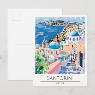 Santorin Griechenland Kunst Illustration Reise Postkarte