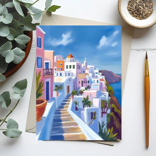 Santorin Griechenland Malerei Aquarell Reise Postkarte