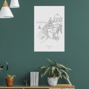 Santorin Griechenland Minimalistische Linienkunst  Poster