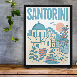 Santorin Griechenland Minimalistische Reiseillustr Poster