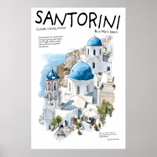Santorin Griechenland Poster  Blaue Kuppelkirchen