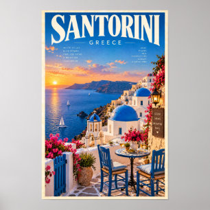 Santorin Griechenland Sonnenuntergang Blaue Kuppel Poster