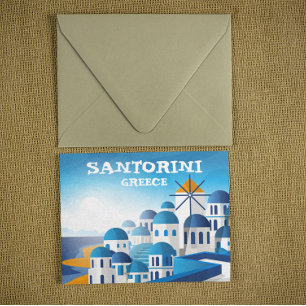 Santorin Griechenland VIntage Aquarell Postkarte