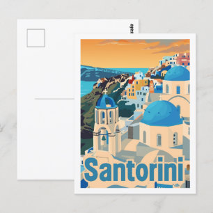 Santorin Griechenland Vintage Berühmter Reiseort Postkarte