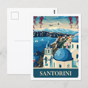 Santorin Griechenland Vintage Berühmter Reiseort Postkarte
