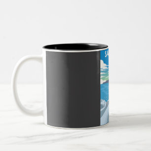 Santorin Griechenland Vintage Minimal Reiseplakat Zweifarbige Tasse
