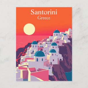 Santorin, Griechenland Vintage Reise Blau Kuppeln Postkarte