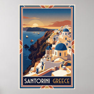 Santorin Griechenland Vintage-Reiseillustration Poster
