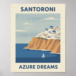 Santorin Griechenland Vintage-Reiseplakat - Azure Poster