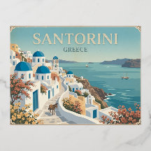 Santorin Griechenland Vintage-Reisepostkarte
