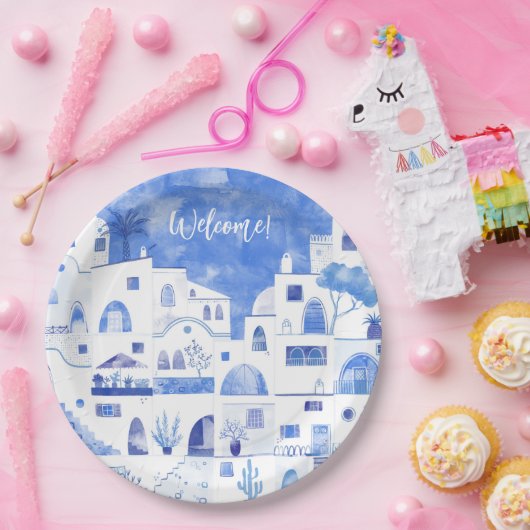 Santorin Griechenland Wasserfarbener benutzerdefin Pappteller (Party)