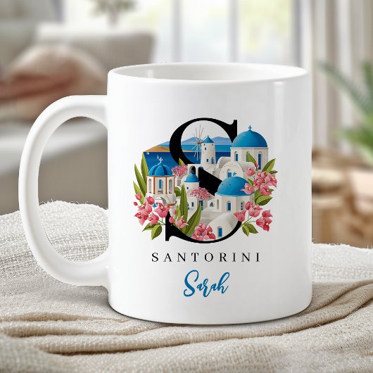 Santorin Monogramm Buchstabe S Personalisiertes Ge Kaffeetasse