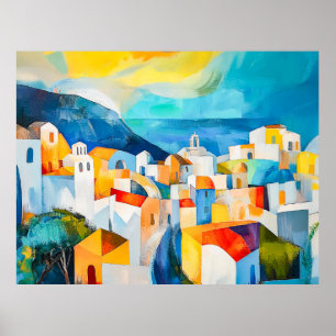 Santorin-Sonnenuntergang in kräftigen Farben Poster