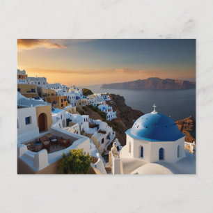 Santorin Sonnenuntergangsglück Postkarte