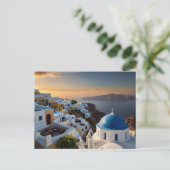 Santorin Sonnenuntergangsglück Postkarte (Stehend Vorderseite)