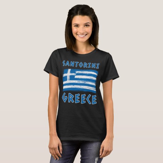 Santorin und Flagge Griechenlands T - Shirt der Fr (Vorne ganz)