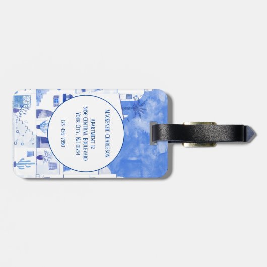 Santorin Wasserfarbe Kunst Gepäckanhänger (Rückseite horizontal)