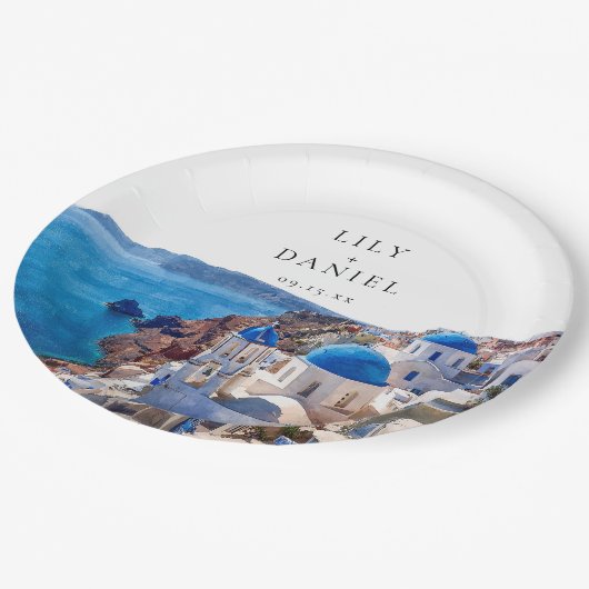 Santorini, Aquakultur Griechenland Hochzeit in Url Pappteller (Schrägansicht)