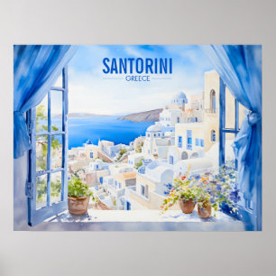 Santorini Aquarellmalerei Griechenland Reisen   Ar Poster