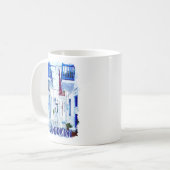 Santorini Blau-Weiß-Reise Kaffeetasse (Vorderseite Links)