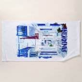 Santorini Blau-Weiß-Reise Strandtuch (Vorderseite)