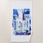 Santorini Blau-Weiß-Reise Strandtuch (Vorderseite)