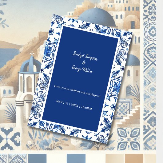 Santorini Blauer griechische Hochzeit Einladung