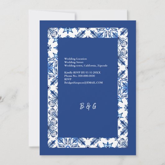 Santorini Blauer griechische Hochzeit Einladung (Rückseite)