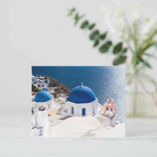 Santorini - Blaukuppelkirche bei Oia Postcard Postkarte (Stehend Vorderseite)