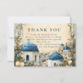 Santorini Blue Dome Botanical Destination Wedding Dankeskarte (Vorderseite)