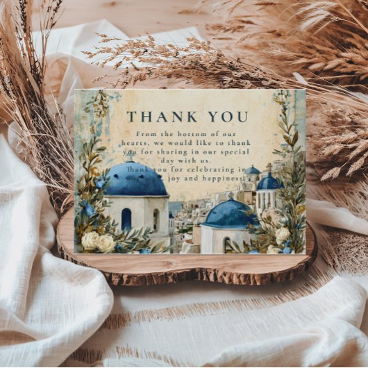 Santorini Blue Dome Botanical Destination Wedding Dankeskarte