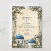 Santorini Blue Dome Botanical Destination Wedding Einladung (Vorderseite)