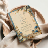 Santorini Blue Dome Botanical Elegance Save The Date